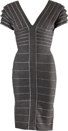 Hérve Léger Threaded V-neck Sheath Dress in Grey Rayon