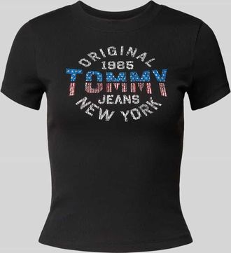 Tommy Jeans Slim Fit T-Shirt aus Ripp in Black, Größe XL