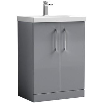 Nuie Nuie - Arno Satin Grey 600mm 2 Door Vanity Unit and Mid Edge Ceramic Basin - ARN2203A
