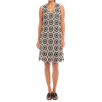 Karen Kane Sleeveless Crochet Shift Dress In Natural With Black