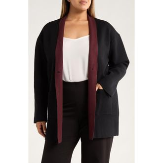 Lyssé Nicolette Double Knit Cardigan in Black/Dark Plum at Nordstrom, Size 2X