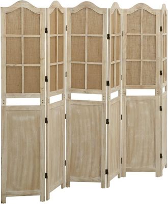 vidaXL Biombo De 6 Paneles Tela Marr&oacute;n 214x165 Cm Vidaxl