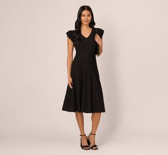 Adrianna Papell Flutter Sleeve Ribbed Cable Midi Dress In Black