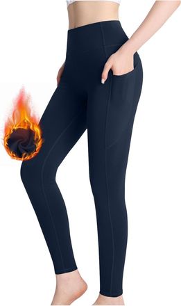 Generic Leggings with Pockets Women, High Waisted Winter Warm Yoga Pants, Thick Soft Stretchy Thermal Underwear for Cold Weather