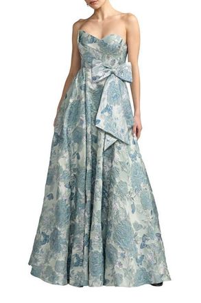 Mac Duggal Floral Brocade Strapless Ballgown With Bow in Seafoam at Nordstrom, Size 10