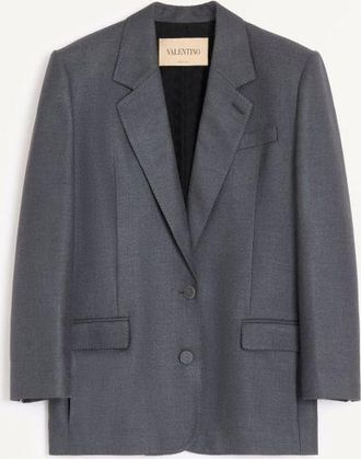 Valentino Giacca Monopetto In Texture Silk Wool Donna GRIGIO SCURO 36