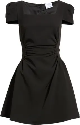 Nikki Lund Tilly Ruched Puff Sleeve Flare Dress in Black at Nordstrom, Size X-Small