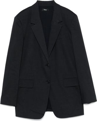 Theory Donkergrijze Geknoopte Jas - Dames - Blazers - Grijs - S - Polyester - Jassen
