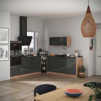 Vicco Cucina Fame-line, Antracite Lucido/rovere Dorato, 340 Cm Senza Piano Di Lavoro, Vicco