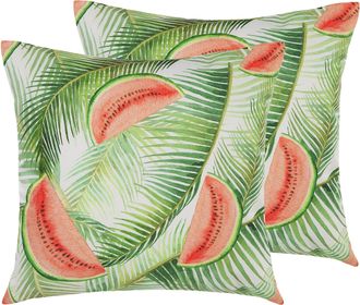 Beliani Conjunto De Cojines De Jard&iacute;n Verde Multicolor De Poli&eacute;ster Cuadrado 45 Cm Relleno Grueso Con Motivo Floral Lovoleto
