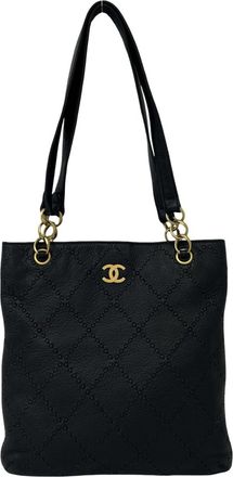 Chanel Black Leather Shoulder Bag Tote Bag (Pre-Owned)