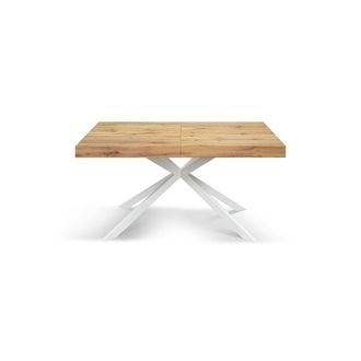 Konte Design Mesa de madera,acabado roble,base blanca en forma de x, 180&times;90-260&times;90