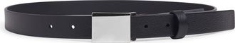 Favorite Daughter Plaque Buckle Leather Belt in Black/Polished Nickel at Nordstrom, Size X-Small