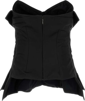 Alexander McQueen Womens Satin Bow Bustier Top Black Corset Bodysuits