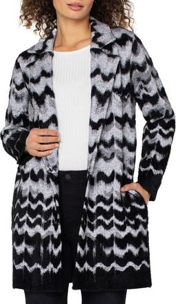 Liverpool L.A. Pattern Sweater Coat in Black/Grey Wavy Stripe at Nordstrom Rack, Size X-Large