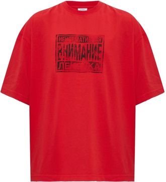 VETEMENTS Oversized Katoenen Jersey T-shirt met Print - Heren - T-shirts - Rood - XL - Katoen - Tops