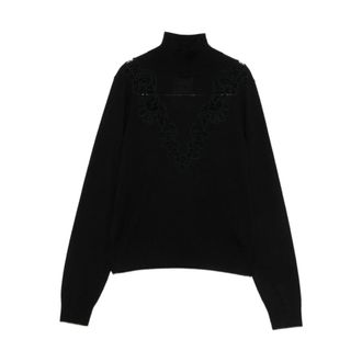 Zimmermann Valiant Merino Lace Turtleneck - Dames - Truien - Zwart - Maat: 3XS Wol