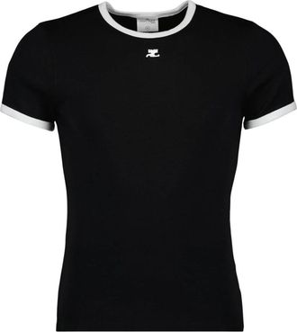 Courr&egrave;ges Contrast Signature T-shirt - Heren - T-shirts - Zwart - L - Katoen - Tops