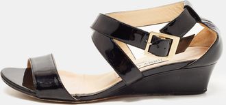 Jimmy Choo London Black Patent Leather Cross Strap Slingback Sandals