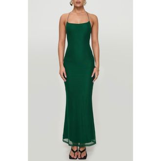 Princess Polly Malvern Mesh Halter Maxi Dress in Green at Nordstrom Rack, Size 10