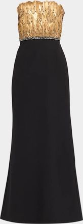 Aidan Mattox Strapless Metallic Feather & Crepe Gown