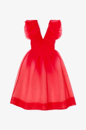 Ganni Red Organza Ruched Dress - Size 10/12