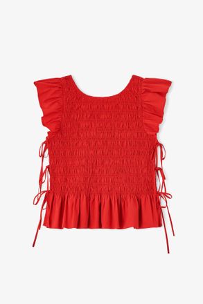 Ganni Goji Berry Top in Smocked Cotton - Size 10/12 Organic