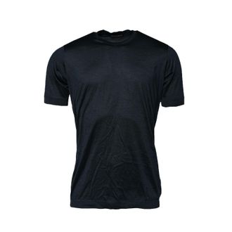 Dolce & Gabbana Dark Blue Silk Crew Neck Short Sleeve Mens T-shirt (Pre-Owned)