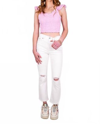 Daze Shy Girl Ripped Knee Crop Flare Jeans In Marshmallow Distressed
