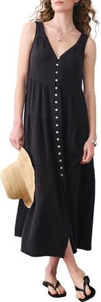 Marine Layer Corrine Texture Sleeveless Tiered Organic Cotton Maxi Dress in Black at Nordstrom, Size X-Small