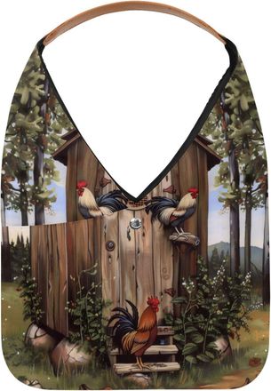 Generic Farm Rooster Stood on the House Reusable Lightweight Grocery Bags - Foldable Into Compact Pouch, Washable & Sturdy, Multipurpose for Shopping and Trav