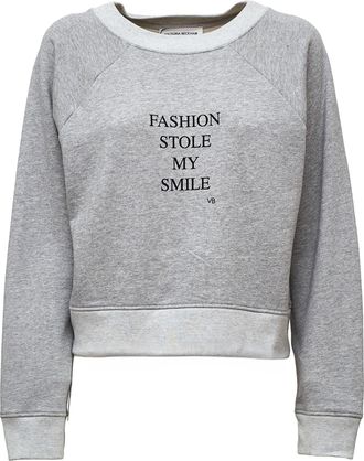 Victoria Beckham Heathered Grey Slogan Printed Sweatshirt
