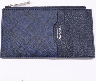 Ferragamo Navy Leather Coin Purse/Coin Case (Pre-Owned)