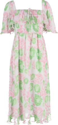 Ganni Ganni Floral-Print Shirred Midi Dress in Multicolor Polyester