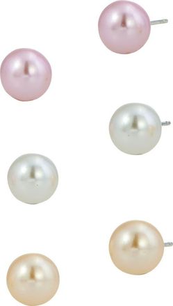 Savvy Cie Jewels Set Of 3 Mother-Of-Pearl Stud Earrings in Silver/pearl at Nordstrom Rack