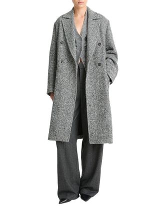 Vince Herringbone Double-Breasted Wool & Silk-Blend Coat