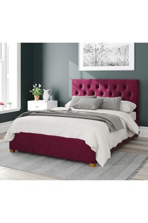 Aspire Home Accents Olivier Upholstered Ottoman Storage Bed, Plush Velvet Fabric in Wine | Size: Small Double