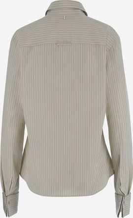 Ami Womens Cotton Shirt With Striped Jabot, Beige
