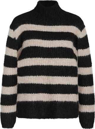 Bruuns Bazaar Gestreept Gebreide Trui - Dames - Coltruien - Zwart - XL - Nylon - Truien & Vesten