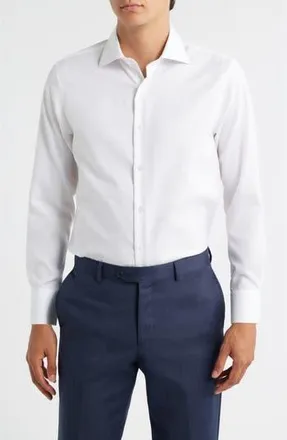 Zanetti Trim Fit Textured Cotton Dress Shirt in White at Nordstrom Rack, Size 14.5 - 32/33