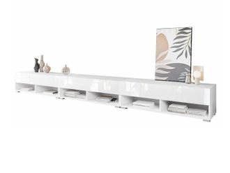 Mirjan24 Mobilier1 - Mueble Tv Sarasota 144, Blanco + Blanco Brillante, N&uacute;mero De Puertas: 0, N&uacute;mero De Cajones: 0, 300x30x33cm