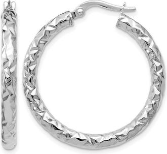 Diamond2Deal 14K White Gold Polished and Textured Round Hoop Earrings