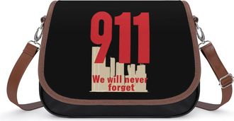 Generic We Will Never Forget 911 Crossbody Bag Womens Handbag PU Message Bags Shoulder Purse with Adjustable Strap