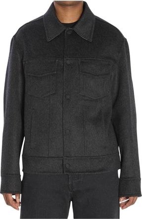 Ami Wool Blend Trucker Jacket - Heren - Zomerjassen - Grijs - XL - Wol - Jassen