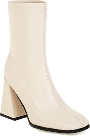 Generic Womens Stretch Casual Daily Ankle Boots - Slip-On Chunky Block Heel Booties,Beige,6.5 UK