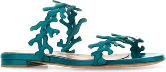 Gianvito Rossi Womens Petrol Blue Nappa Leather Ocean Slippers Teal Sandali Sandal