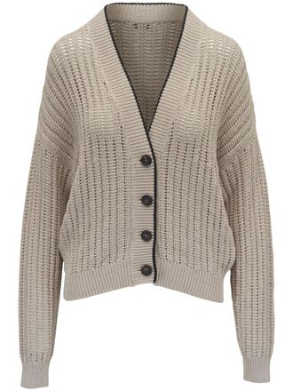 Brunello Cucinelli contrast-trim cardigan - women - Cotton - L - Neutrals