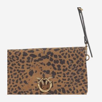 Pinko Womens Suede Bag With Animal Print Shoulder