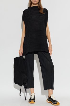 Pleats Please Issey Miyake Oversized Pleated Top, Womens, Black