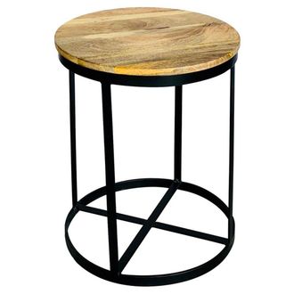 Jaipur Furniture Ravi Iron Base Solid Wood Small Round Stool - L41 x W41 x H52 cm - Mango Light Finish in Brown